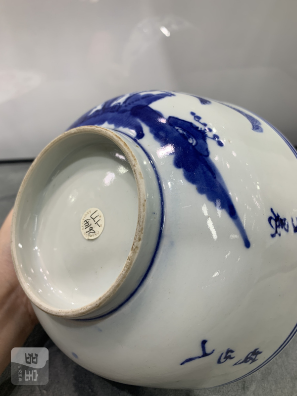 清晚期青花姜太公渭水垂钓图诗文大碗 - 图9